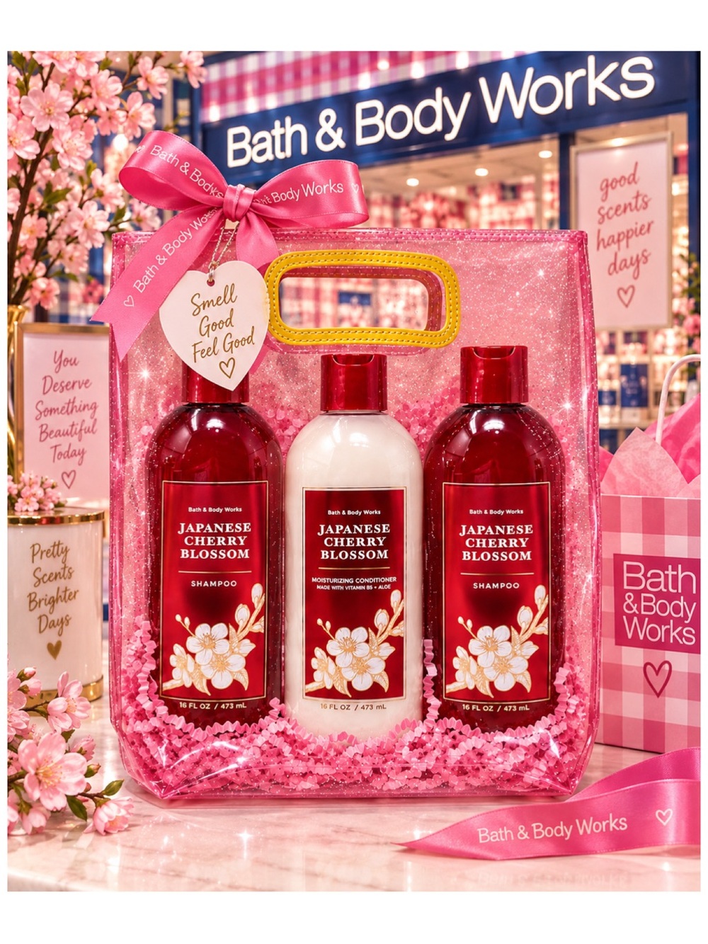 Bath & Body Works Japanese Cherry
Blossom 3 Piece Hair Care Gift Set & Bag.